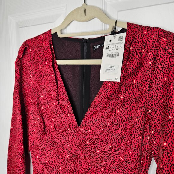 NWT ZARA Mini Dress in red print size m - Picture 5 of 16